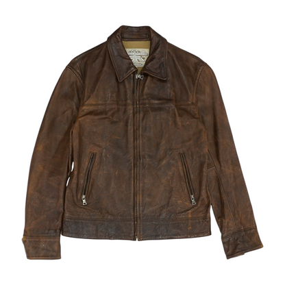 Brown Solid Leather Jacket