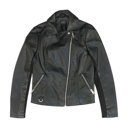 Black Solid Faux Leather Jacket