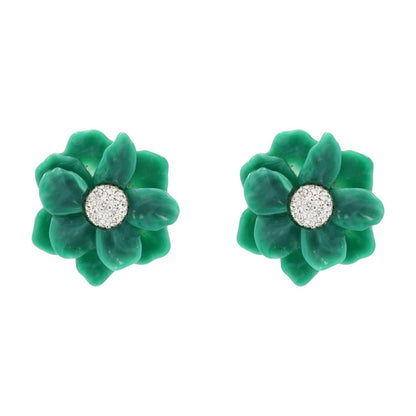 Green Flower Stud Earrings