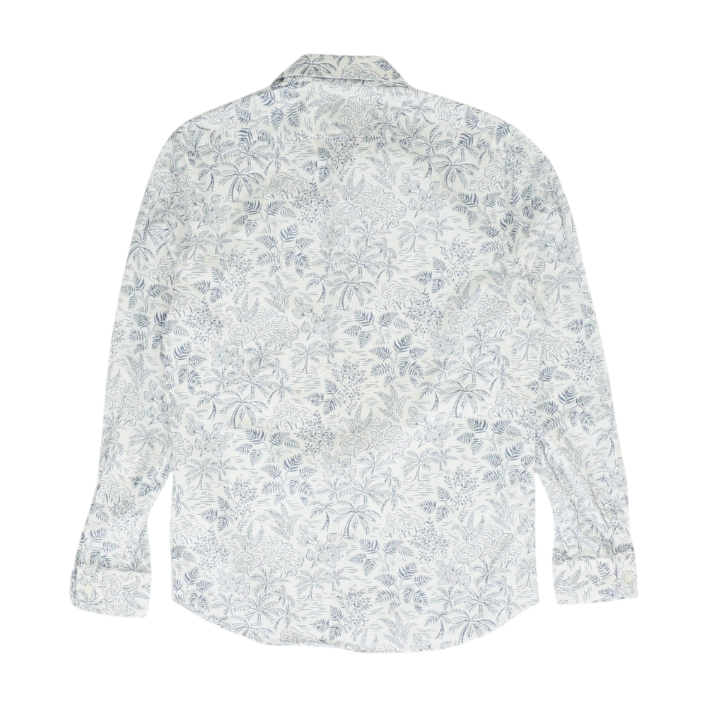 White Print Long Sleeve Button Down