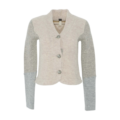 Beige Color Block Cardigan Sweater