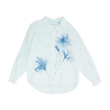 White Floral Long Sleeve Button Down