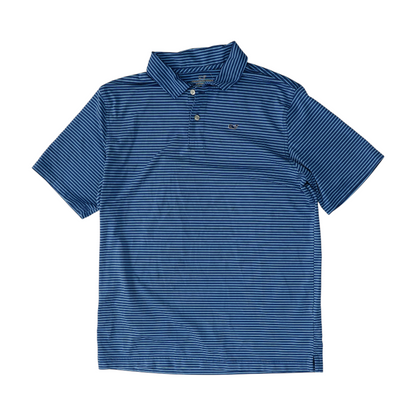 Blue Striped Short Sleeve Polo