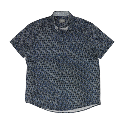 Navy Print Short Sleeve Button Down