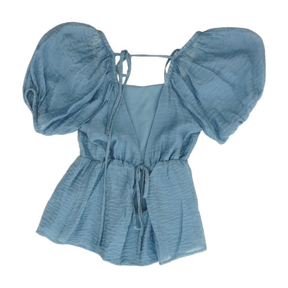 Blue Solid Short Sleeve Blouse