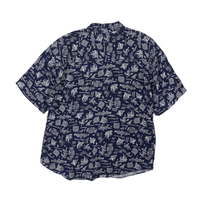 Vintage Navy Graphic Short Sleeve Button Down