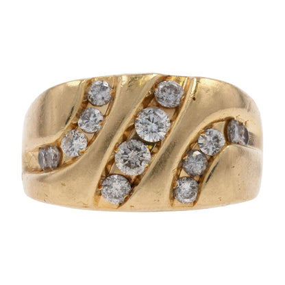 1 1/3 Ct 14K Gold Channel Set Round Diamond Square Top Signet Ring