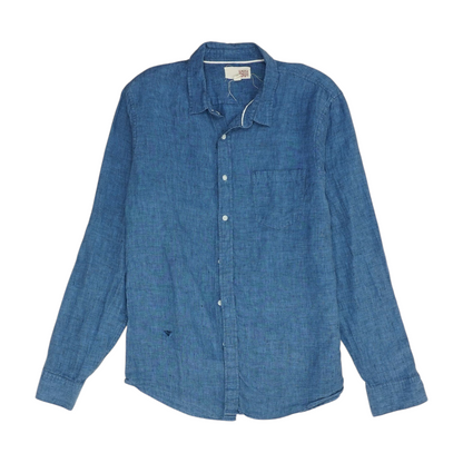 Blue Solid Long Sleeve Button Down