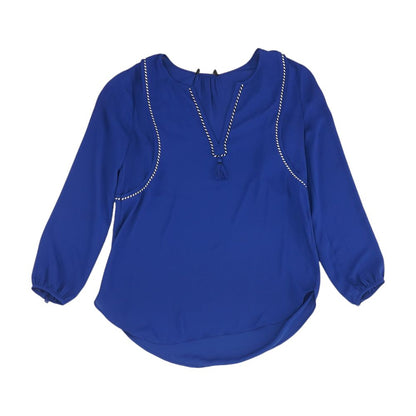 Navy Solid Long Sleeve Blouse