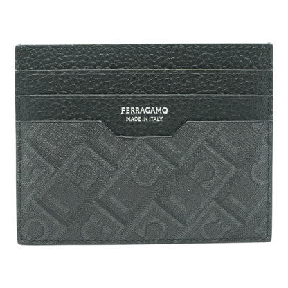 Black Coated Canvas Outer Panels Calfskin Credit Card Holder