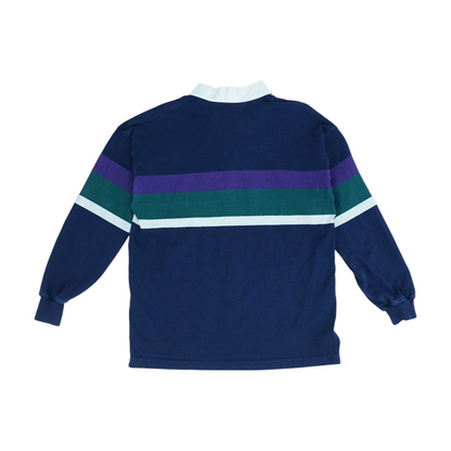 Navy Color Block Long Sleeve Polo
