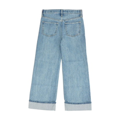 Blue Solid Wide Leg Jeans