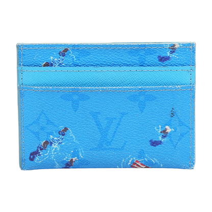 Pool Blue Double Card Holder in Colored Monogram Canvas