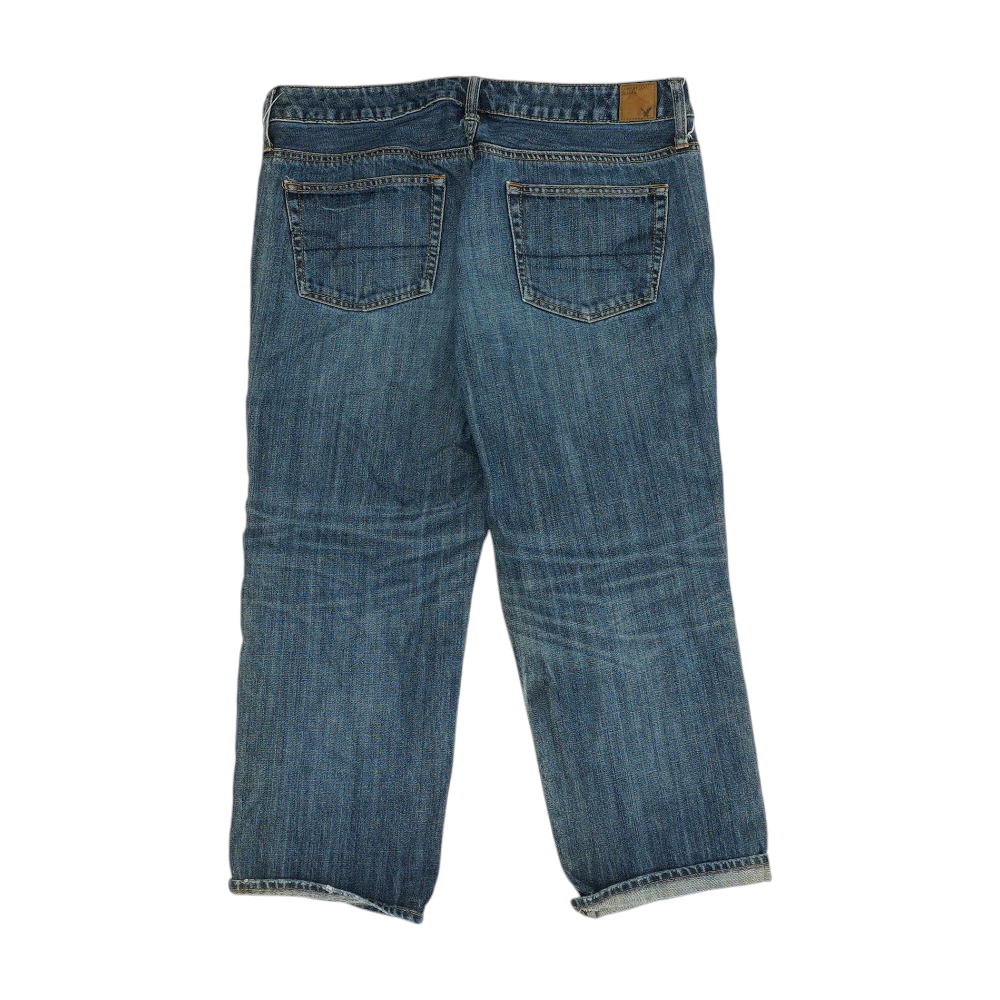 Navy Solid Denim Capris
