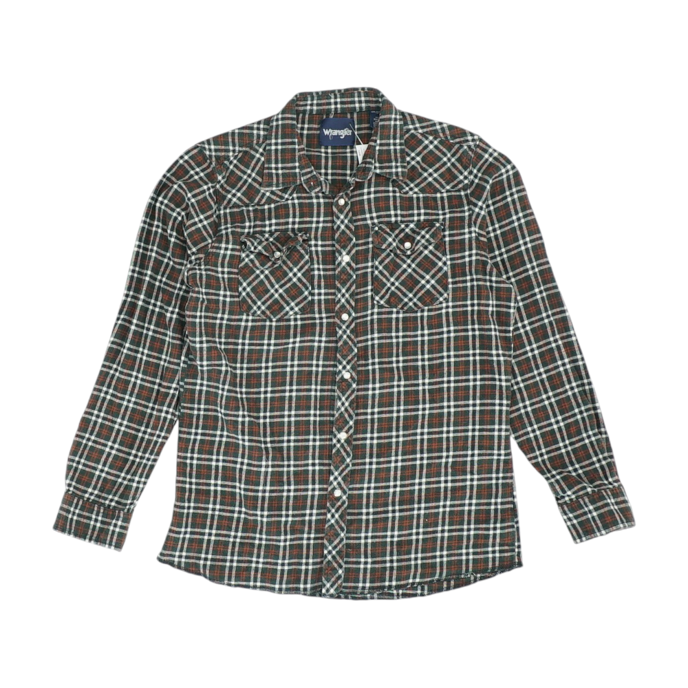 Wrangler Green Plaid Flannel Button Down – Image 1