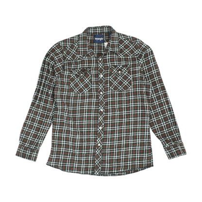 Wrangler Green Plaid Flannel Button Down – Image 1