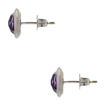 2 Ct 14K White Gold Rose Cut Brushed Bezel Set Amethyst Stud Earrings