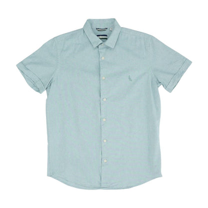 Green Solid Short Sleeve Button Down