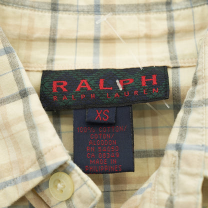 Vintage Beige Plaid Long Sleeve Button Down