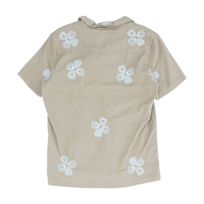 Tan Embroidery Detail Short Sleeve Button Down