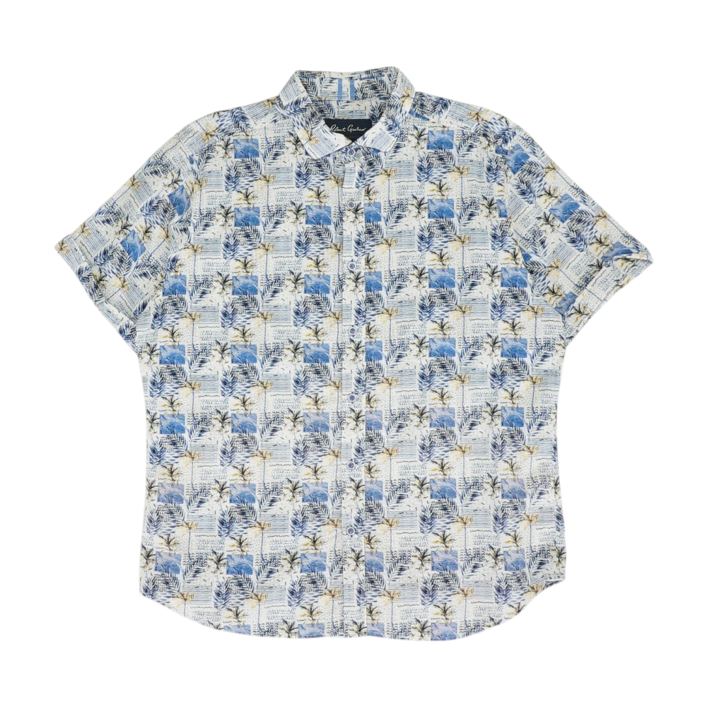 Blue Graphic Short Sleeve Button Down