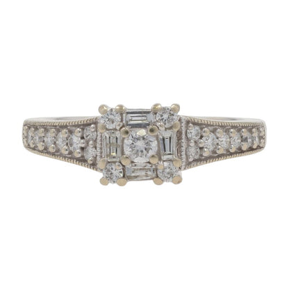 1/2 Ct 14K White Gold Round Diamond Center And Accented Shank Engagement Ring