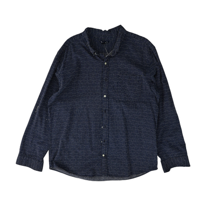 Navy Print Long Sleeve Button Down