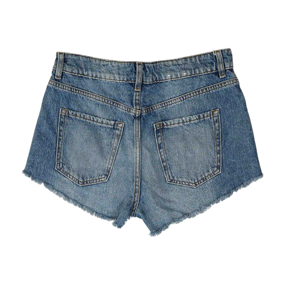 Blue Solid Denim Shorts