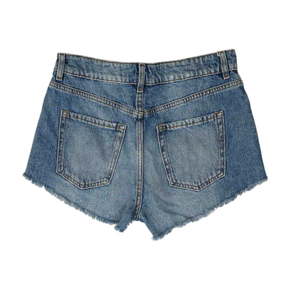Blue Solid Denim Shorts
