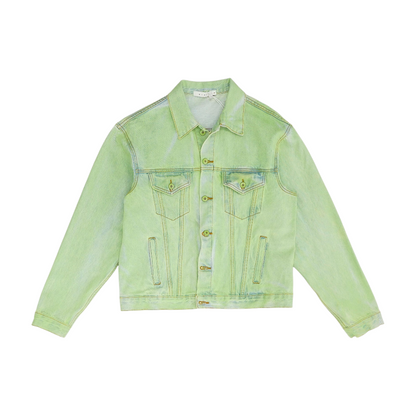 Green Solid Denim Jacket