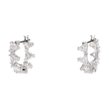 Silver Tone Crystal Matrix Huggie Earrings