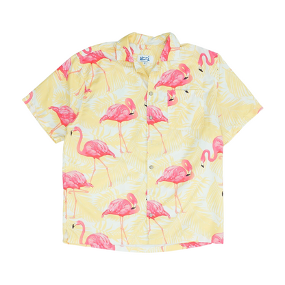 Yellow Print Short Sleeve Button Down