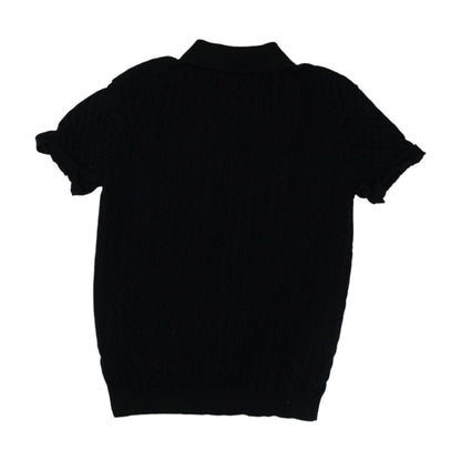 Black Solid Short Sleeve Knitted Polo