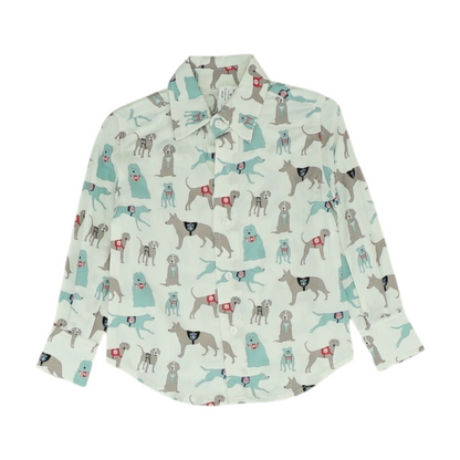 White Graphic Long Sleeve Button Down