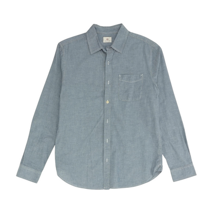 Blue Solid Long Sleeve Button Down