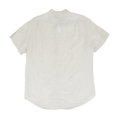 Beige Striped Short Sleeve Button Down