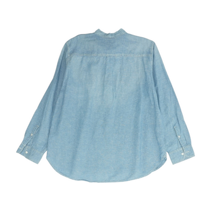 Blue Solid Long Sleeve Button Down
