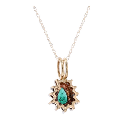 10K Two-Tone Gold Emerald Pendant Necklace