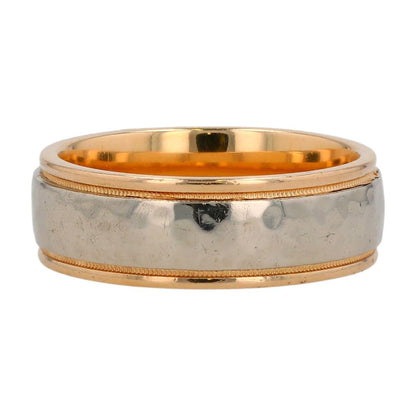 14K Two Tone Gold Hammered Band