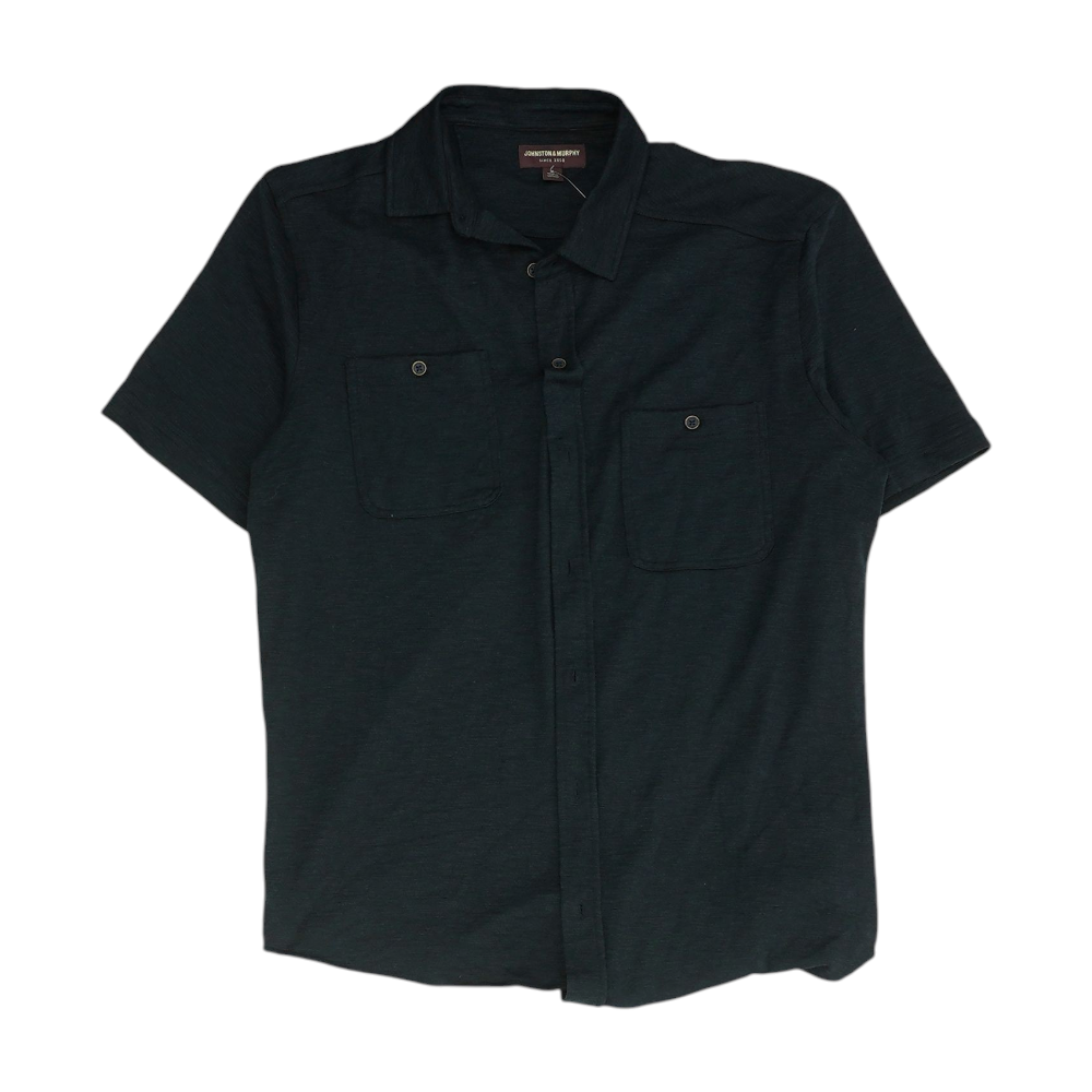Navy Solid Short Sleeve Button Down