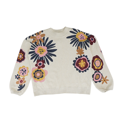 Beige Floral Pullover Sweater