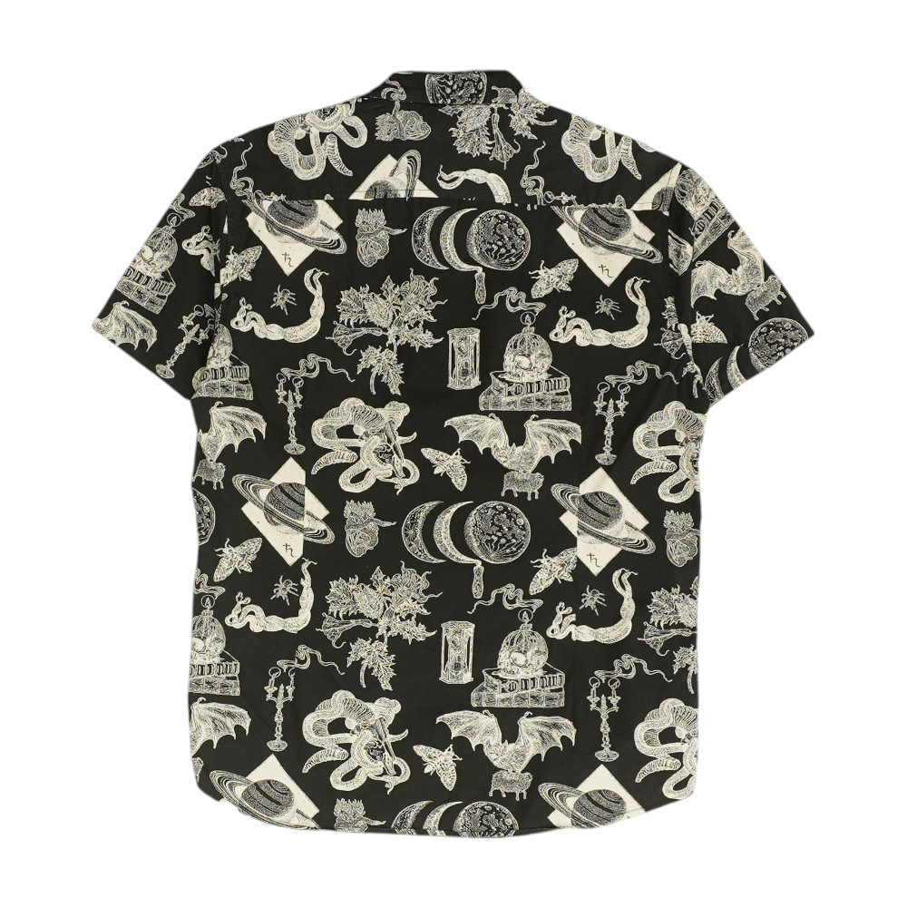 Black Graphic Short Sleeve Button Down
