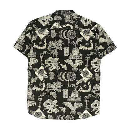 Black Graphic Short Sleeve Button Down