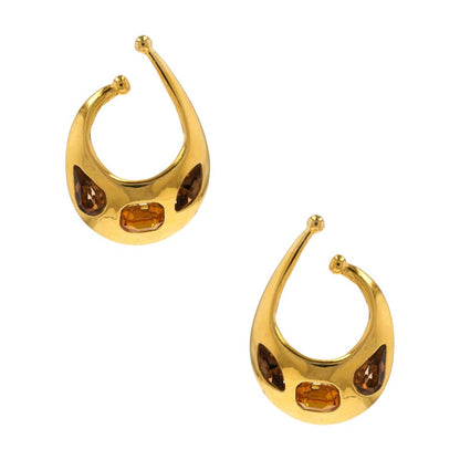 Vintage Gold Tone Crystal Hoop Earrings