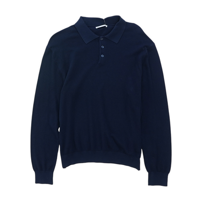Navy Solid Long Sleeve Polo