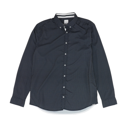 Navy Geometric Long Sleeve Button Down