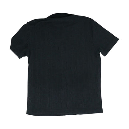 Black Solid Short Sleeve Button Down