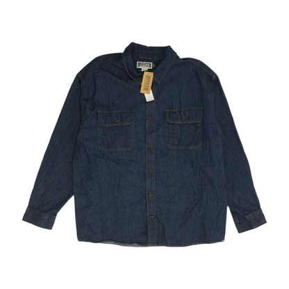 Blue Solid Long Sleeve Button Down