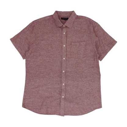 Red Solid Short Sleeve Button Down