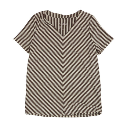 Brown Striped Short Sleeve Blouse